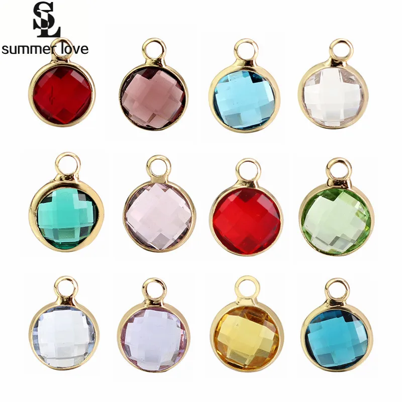 Cheap Wholesale Price 10pcs/lot Colorful Crystal 8MM Golen-color Birthstone Charms Mini Round Charm Diy Accessories 8MM
