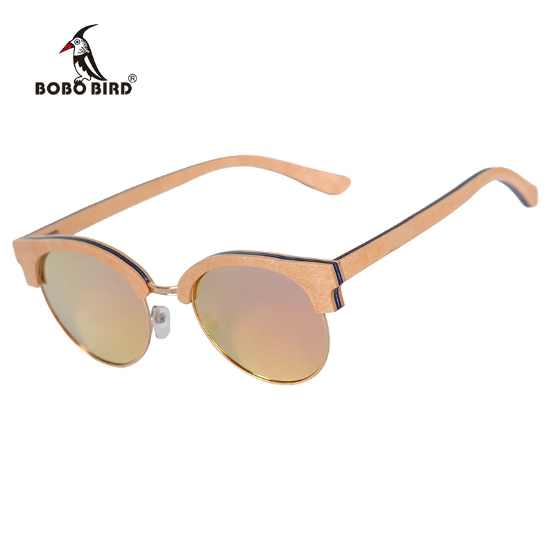 BOBO BIRD Women Sunglasses Polarized Wood Sun Glasses Retro Pink Gold Lens Glasses UV400 Gafas de sol