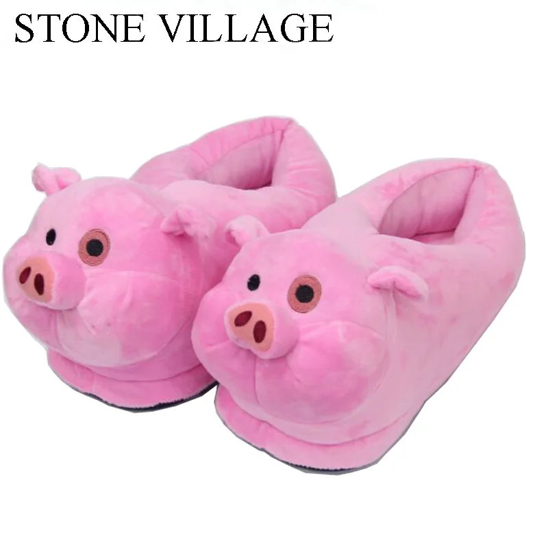 Acheter PIERRE VILLAGE Blanc Rose de Porc Animal Imprime Coton Accueil Pantoufles Ludique En Peluche Hiver Chaussures D intérieur Femmes Pantoufles Chaussures Plus La Taille