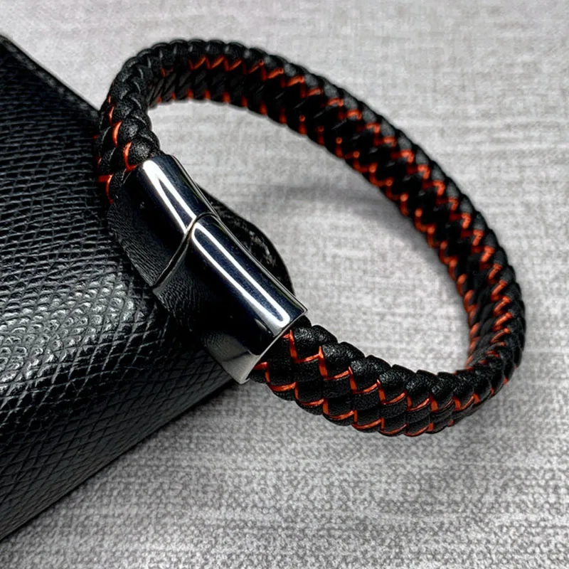 C Silver Clasp Мужской браслет, многоцветные плетеные кожаные браслеты, модные, нержавеющая сталь, магнитная застежка, мужской браслет на запястье,, Pulsera Masculina - Окраска металла: C Silver Clasp