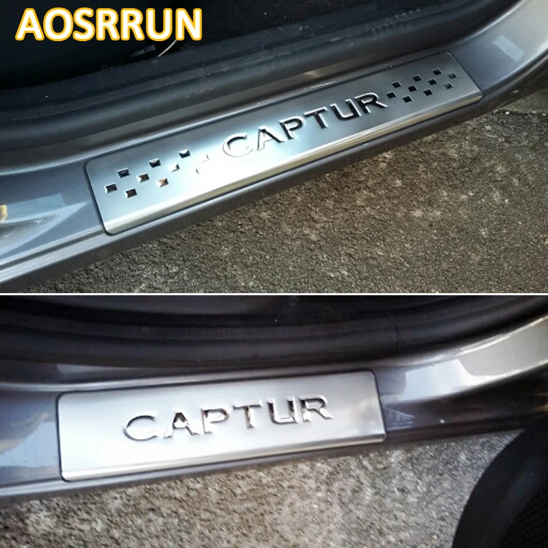 Baratos AOSRRUN Placa de raspado de acero inoxidable alféizar 4 unids set accesorios de coche para Renault capture 2014 2015