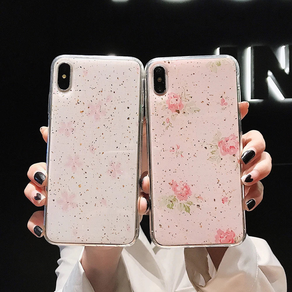 

Luxury Glitter Phone Case For iPhone X XR XS Max 10 8 7 6 6S Plus Silicone Case Rose Gold Flower Cover For iPhone 8 7 Plus Cases