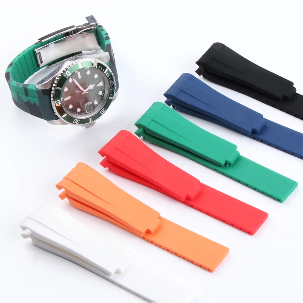 

Camouflage silicone strap men's watch accessories for Submarine waterproof 20mm rubber watchband deployment buckle diver oyster