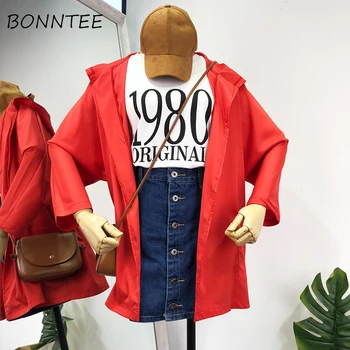

Jacket Ulzzang Women Summer Thin Breathable Jackets Womens All-match Open Stitch with Hat Coat Student School Simple Designed
