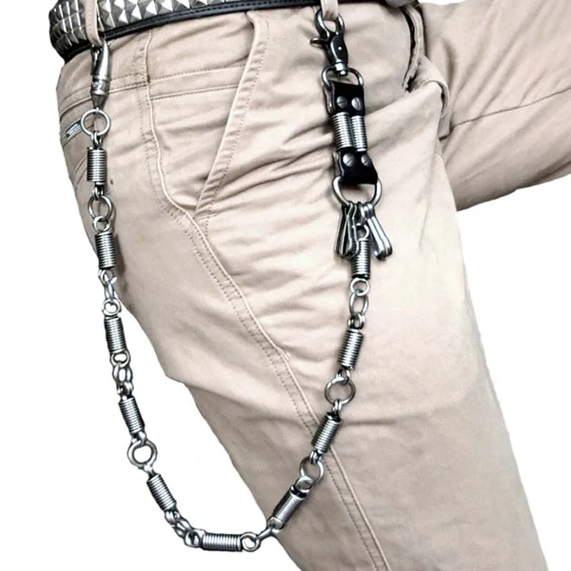 Hip hop Punk Men Spring Coiled Belt Waist Key Chain Male Pants Jeans Metal Rock Clothing Accessories Jewelry | Украшения и