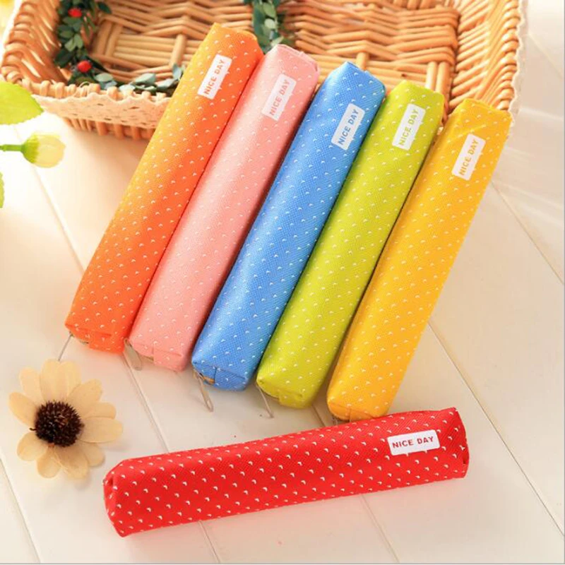 

Cute Candy Color Pencil Case Kawaii Dot Canvas Bag Pen Stationery Bag Girl Gift Office School Supplies Canetas Escolar