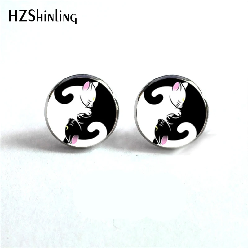 Женские серьги гвоздики со стеклянным куполом В Стиле Инь|yin yang earrings|glass dome