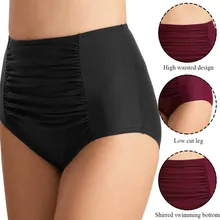 Women High Waist Ruched Bikini Bottoms Tummy Control Swimsuit Briefs Pants