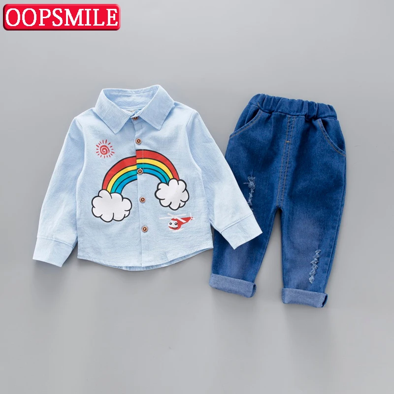 

Toddler Baby Girls Boys Clothes Sets New Spring Children Clothing Sets Cotton Rainbow T Shirt jeans Pants Infant Kids Costume