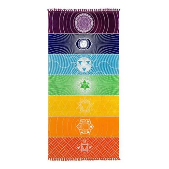 

Rainbow Stripes Scarf Bohemia Wall Hanging Blanket Summer Beach Towel Yoga Mat 7 Chakra Colored Tapestry Summer Beach Towel