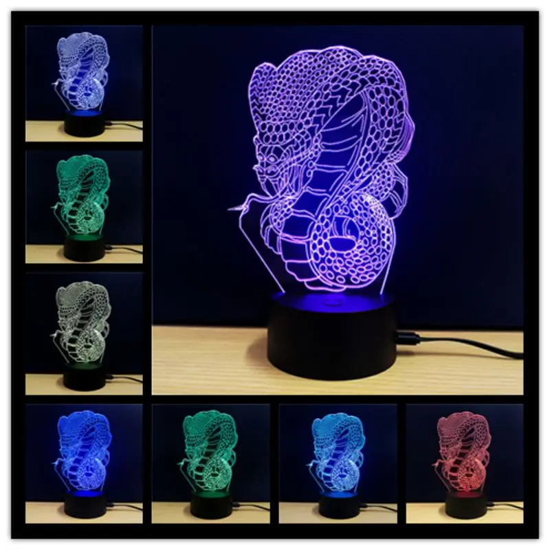 Форма Змеи животных 3D светодиодный USB лампа креативный Красочный ночник