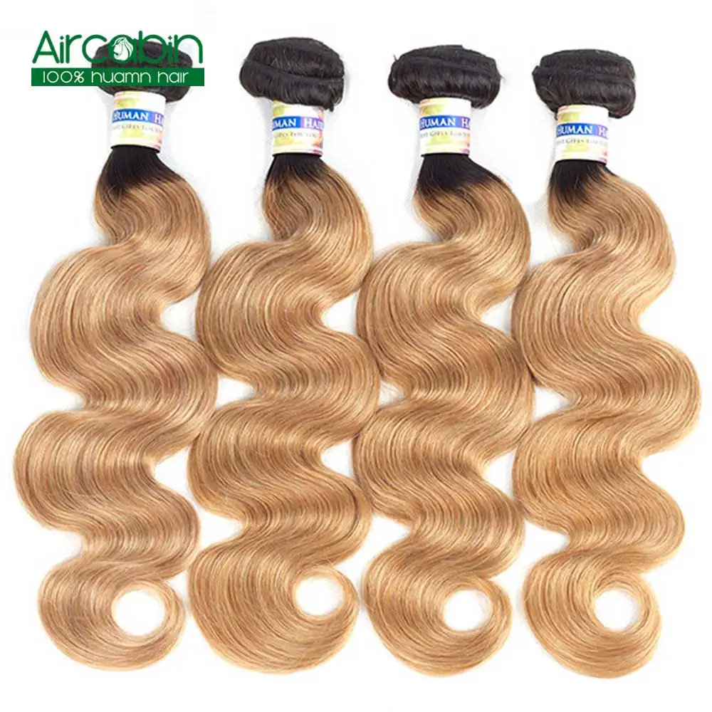 Pre-Colored Ombre Brazilian Hair 4 Bundles 1b/27 Body Wave AirCabin Non Remy Human Hair Weave Extensions