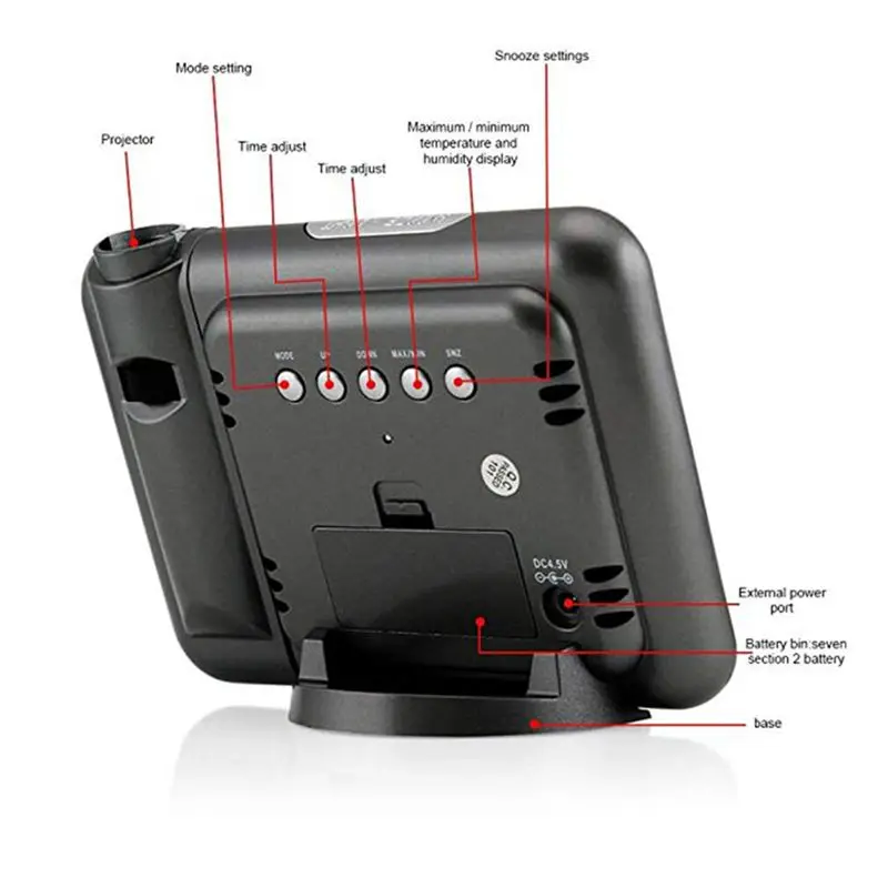 Цифровой ЖК-дисплей Проекционный светодиодный дисплей будильник функция повтора погоды температура термометр Влажность настольные часы
