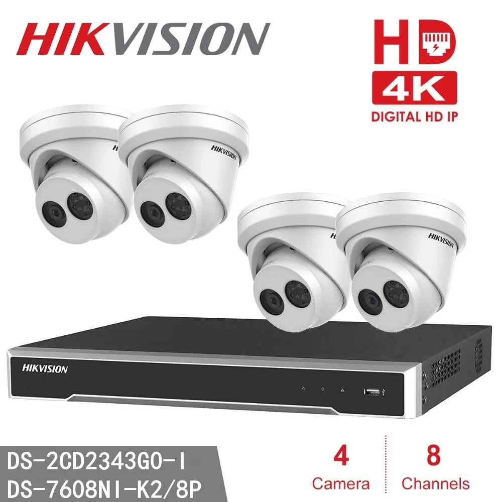 Hikvision DS-2CD2343G0-I 4MP IP наборы для камеры наблюдения+ Hikvision 8MP разрешение записи 4K NVR DS-7608NI-K2/8 P 8CH 8 POE