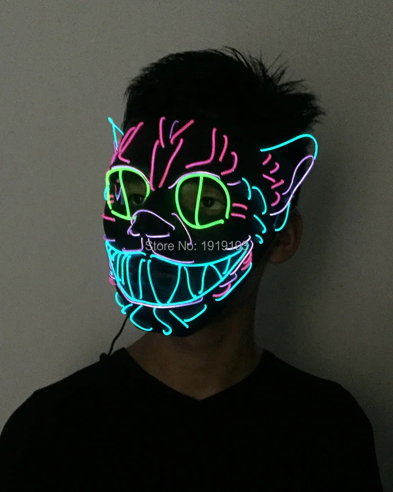 

Film Theme 10Pcs EL Thread Cat King Funky Mask April Fools Day Decor Led Strip Neon Movie Figure Mask for Ballroom Dancing Hall