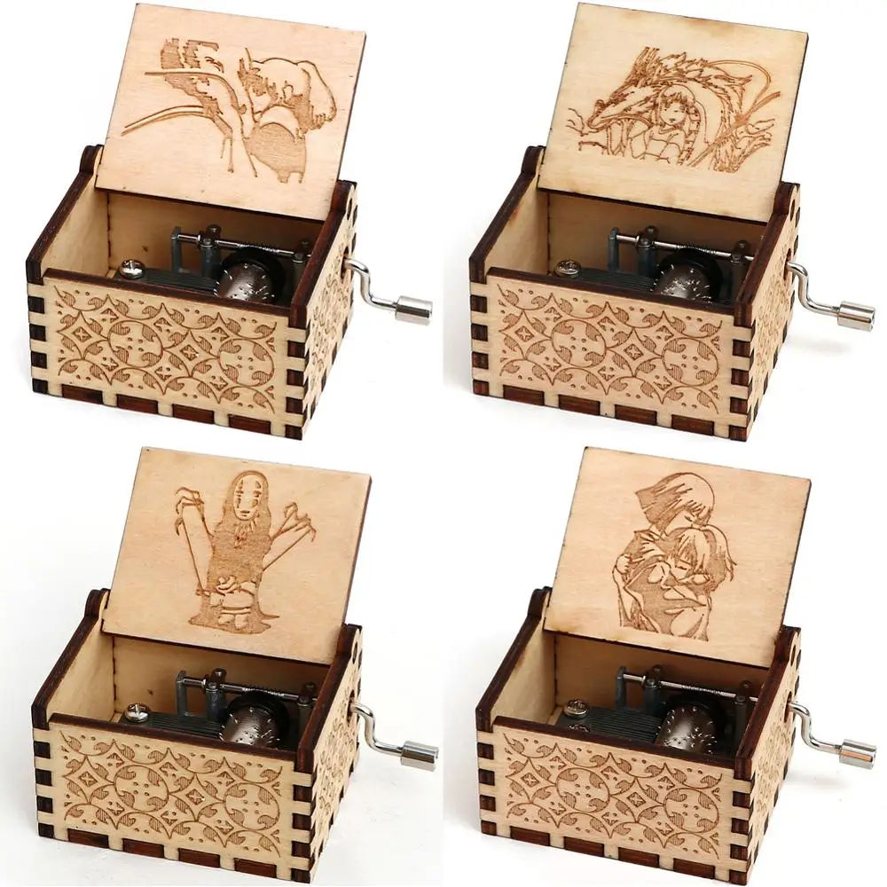 

Wholesale Antique Carved Wooden Hand Crank Spirited Away Music Box Christmas Gift Birthday Gift Casket Anonymity Decoration