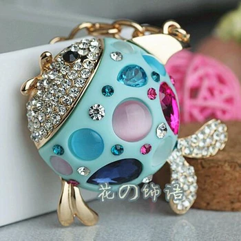 

New 3D Design Hollow Colorful Resin Fish Crystals KeyChain Rhinestone Key Chain Gift Wholesale and Retail
