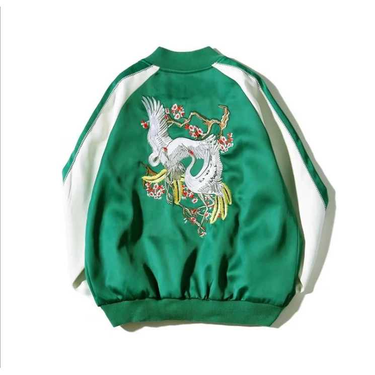 

Japanese Satin Sukajan Embroidery Bomber Jacket Men Yokosuka Souvenir Jacket Streetwear Hip Hop Baseball Jacket