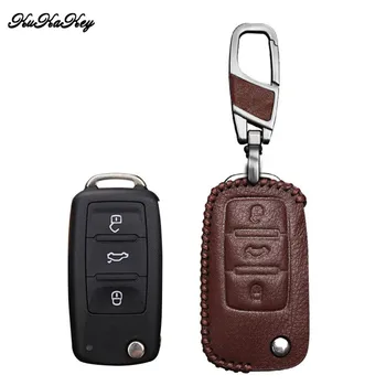 

Leather Key Cover Case For Volkswagen VW New LAVIDA Bora Sagitar Polo Golf 6 Passat Tiguan Flip Remote Floding Keychain Holder