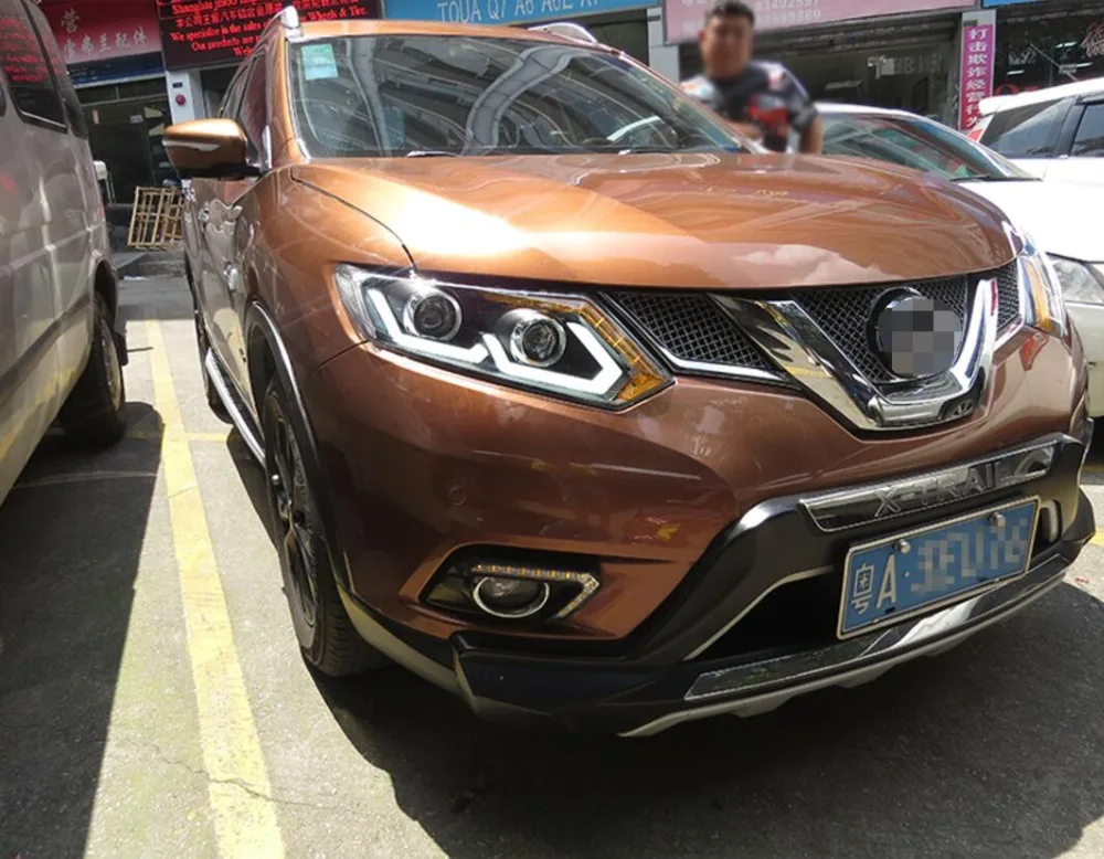 2 шт. светодиодный фары для автомобиля Nissan X-Trail, светодиодный фонарь с двумя ксеноновыми линзами, автомобильные аксессуары, дневные ходовые огни, противотуманные фары