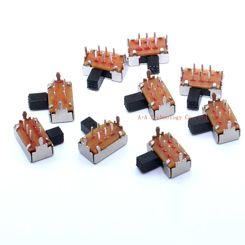 10pcslot SK22D02 Handle length 5mm Toggle switch SK-22D02 6 pin 2P2T Horizontal double slide switch 1