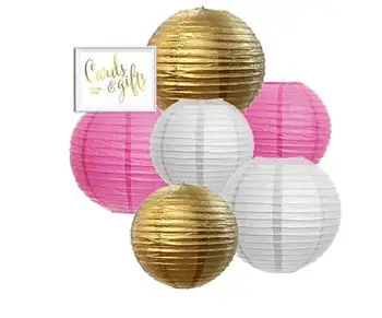 

Set of 6 Mixed Gold, Pink, White Round Paper Lantern Lampshade for Wedding Birthday Baby Shower Party Hanging Decoration