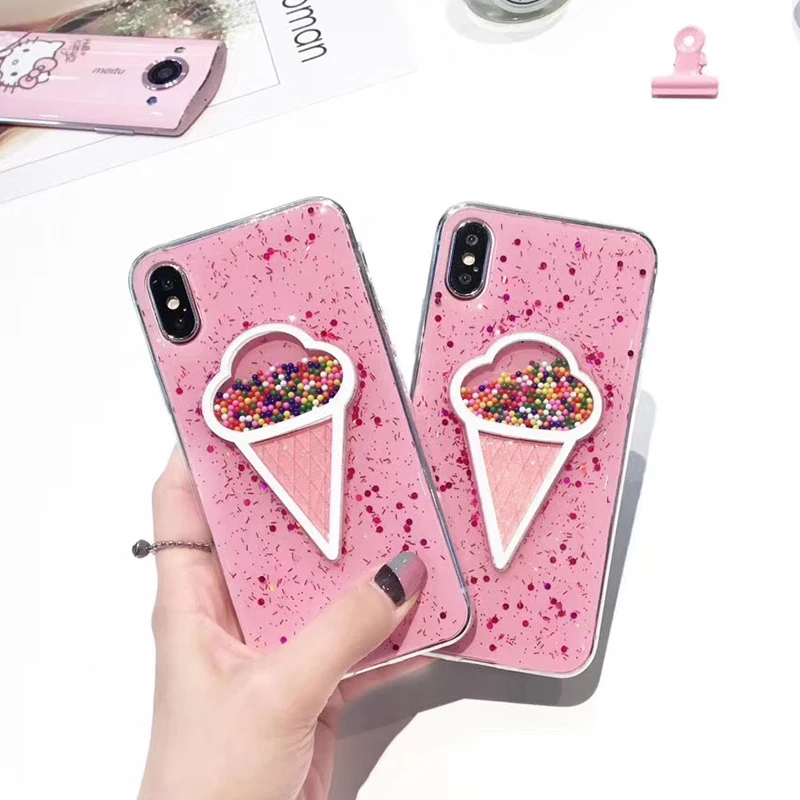 3D Dynamic Ice Cream Phone Case For iphone X Case Fashion Glitter Bling Back Cover Lovely Cartoon Cases For iphone X 10 Capa (6)
