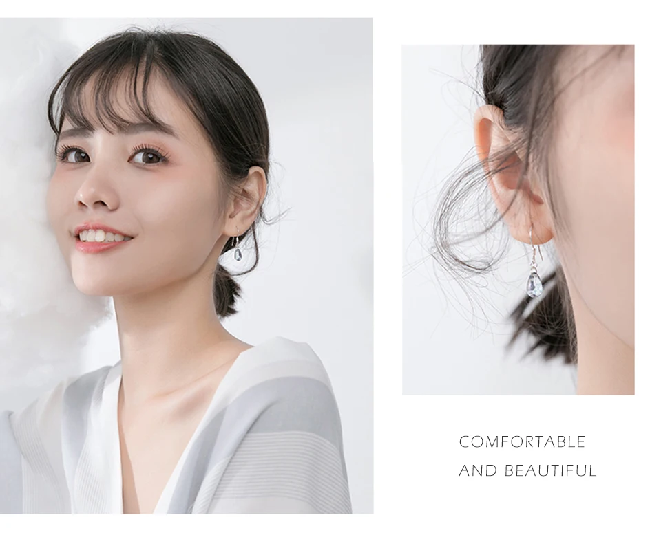 2019 New 925 Silver Earrings Female Fashion Art Blue Drop-Shaped Earring Birthday Gift Temperament Goddess Short Ear Jewelry (6)