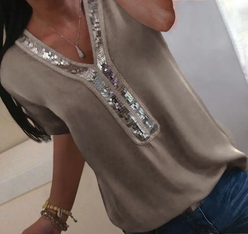 Hirigin Women Summer Chiffon Short Sleeve Casual Shirt Solid Color Tops Blouse Shirts