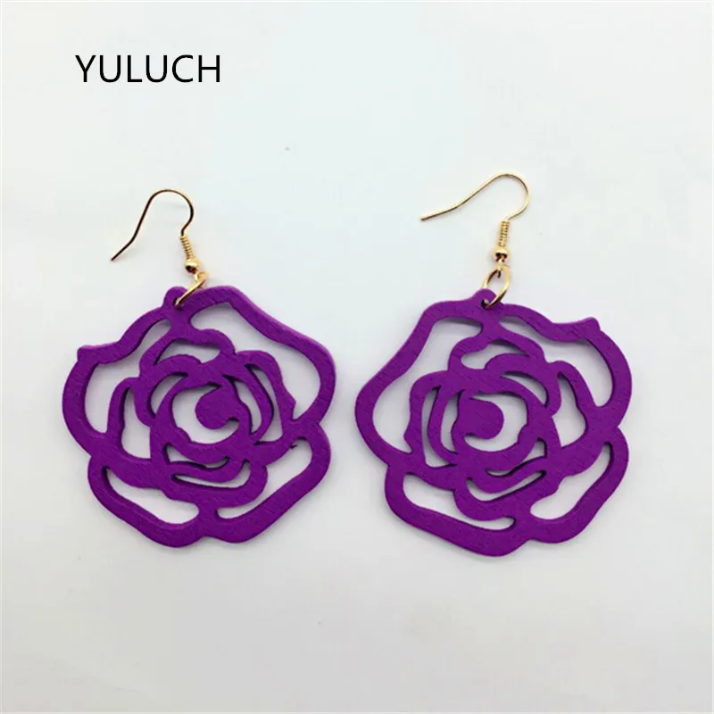 Yuluch Pair New Design Good African Wood Rose Flower Earrings Latest New Arrival Round New Design Quality 8 4709E_