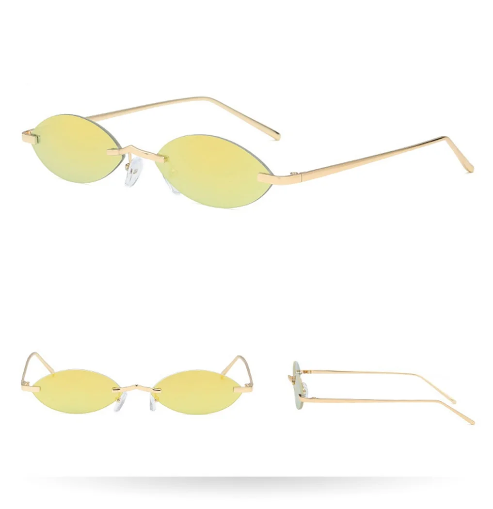 Винтажные маленькие солнцезащитные очки без оправы, женские солнцезащитные очки «кошачий глаз», роскошные брендовые дизайнерские модные узкие овальные очки, солнцезащитные очки