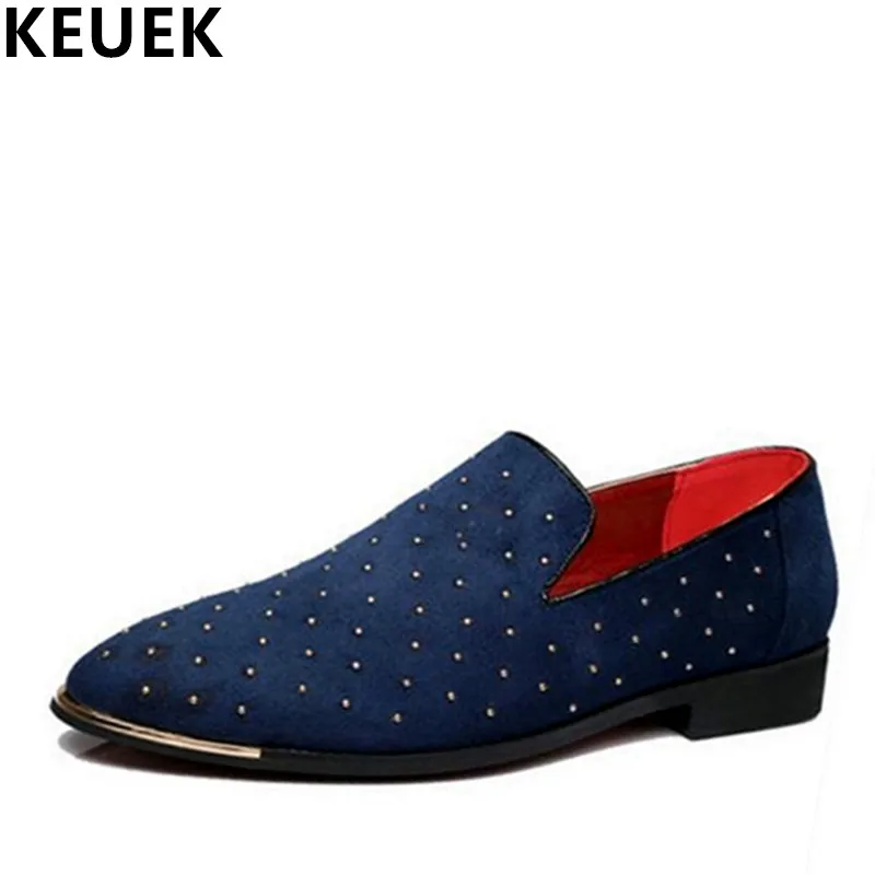 England style Pointe toe rivet shoes Large size Slip On Flats Summer Men Loafers Casual shoes Black Blue 01B england style slim fit suit black size l