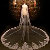 3,5 Meter Lange Hochzeit Schleier Weiß/Elfenbein Spitze Rand Hochzeit Zubehör voile mariage 2019 Kathedrale Braut Schleier velo de novia