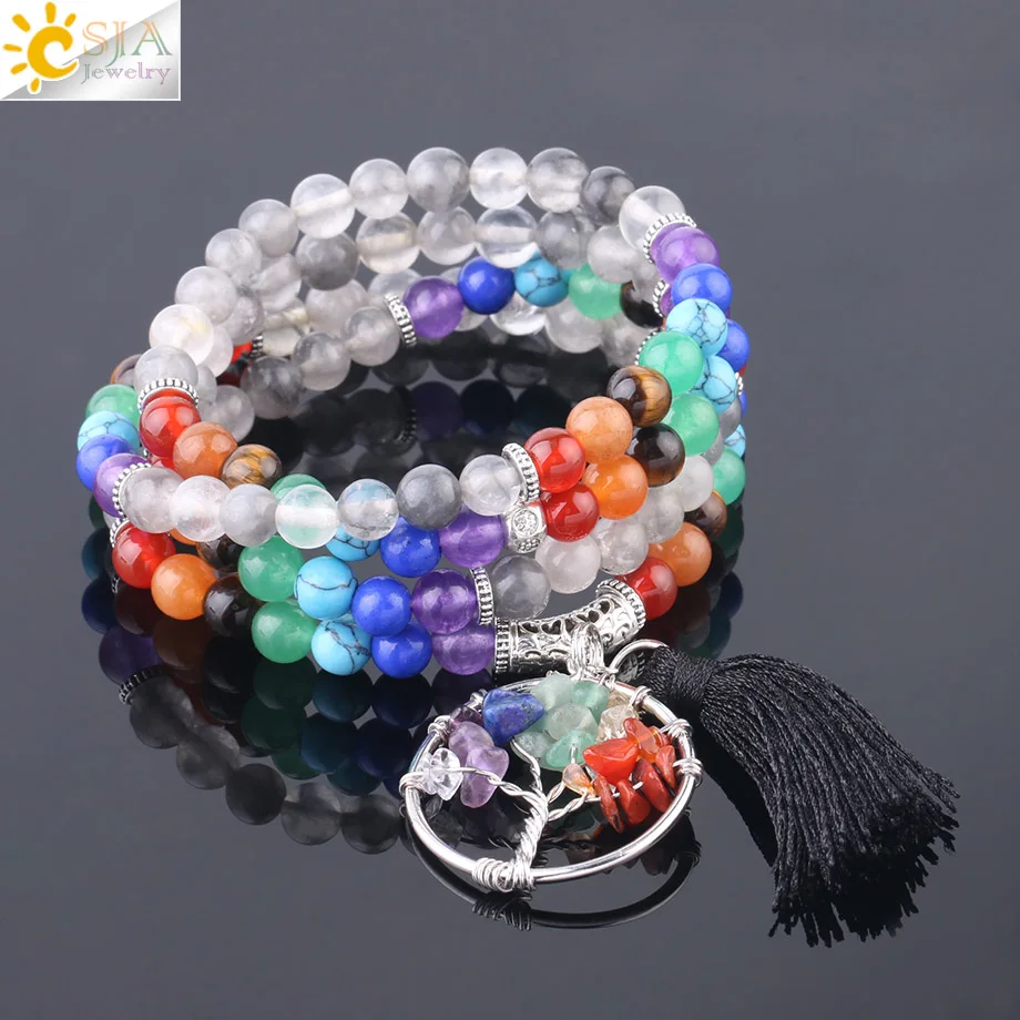 Csja натуральный камень облако Кристалл обёрточная Бумага браслет 6 мм чакра бусины кисточкой Подвески Ювелирные изделия эластичные браслеты или свитер ожерелье F725
