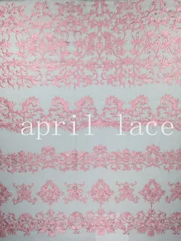 

5yards /lot mx307# pink floral best quality embroidery tulle mesh lace fabric for sawing wedding dress