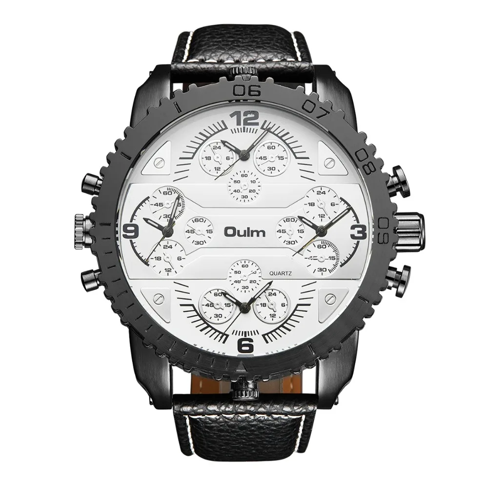 

Oulm Men's Watch Men Big Face Watches 4 Time Zone Leather Band Watch Casual Japan Quartz Movement Wristwatch Relogio Masculino