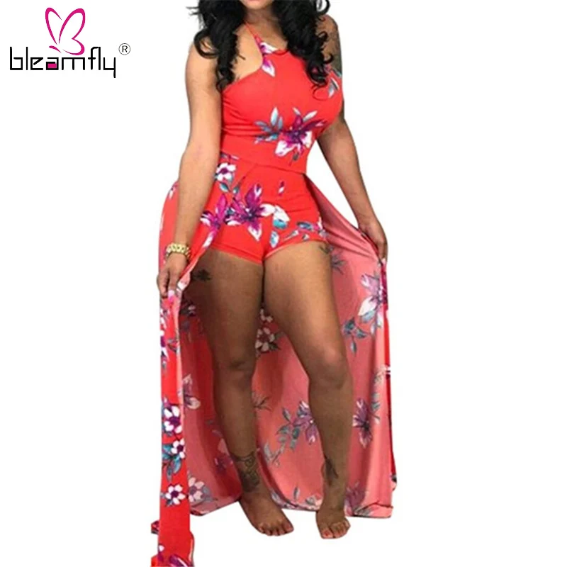 

Casual Jumpsuits Sleeveless Playsuit Women 2018 Summer Short Pants Floral Print Backless Rompers Spaghetti Strap Body Feminino