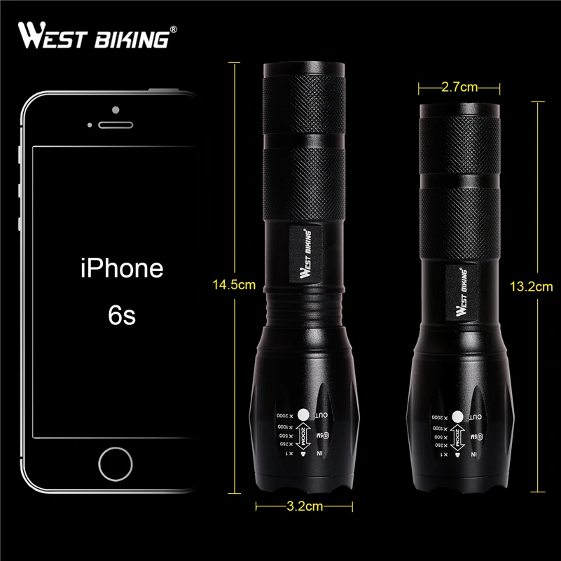 WEST BIKING Bike Light T6 4000 Lumens Zoomable Bicycle Front Light Linterna Torch Led Flashlight Bike Frame Lights Cycling Light