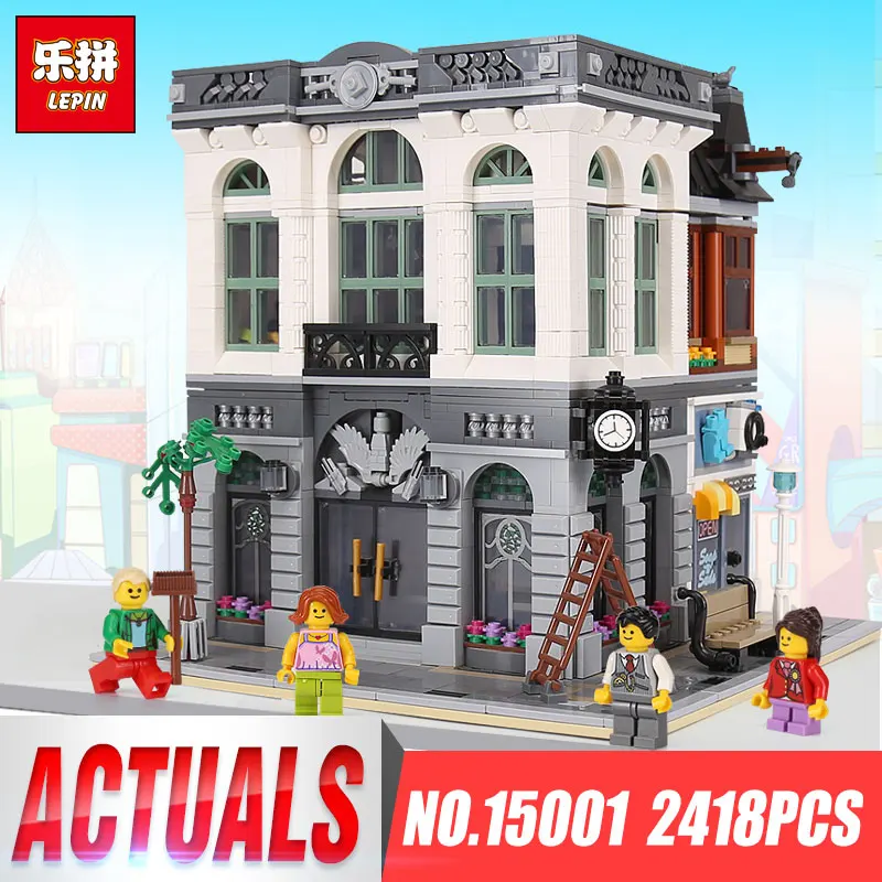

Lepin 15001 2418Pcs Brick Bank Model Building Kids Blocks Bricks Toy Toys For Children Compatible legoing 10251 Birthday Gifts