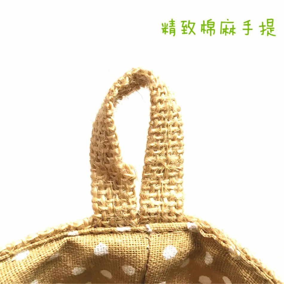 Linen Woven Storage Basket Polka Dot Small Storage Sack Cloth Hanging Non Woven Storage Basket Buckets Bags Kids Toy Box (17)