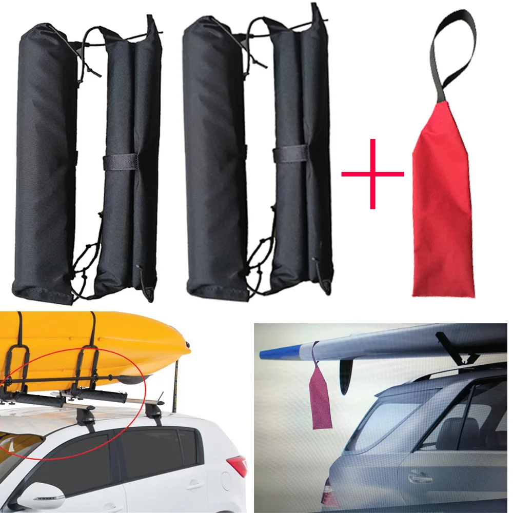 4 PC سيارة سقف شريط غطاء رف منصات ل قارب كاياك سوب على الجليد مع 1 PC طويلة الحمل السلامة سحب العلم