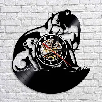 

Bear Silhouette Shadow Wall Art Decor Animal Vinyl Record 3D Watch Wall Clocks Decor Wildlife Animal Handmade Craft Clock