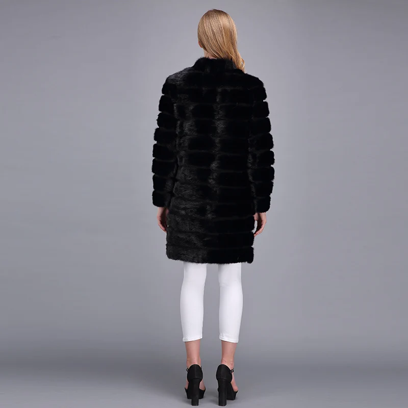 Aiyangsilan 2018 Real Mink Fur Jackets Women Long Zipper Autumn Winter Warm Full Sleeve Detachable Sleeves Black Solid Real Fur Coats