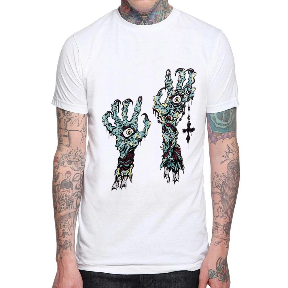 

Fashion Zombie Hand Printed Men T-Shirt Short Sleeve Cotton Casual Tops Hipster Demon Eyes Male T Shirts Mens Cool Tee Shirts
