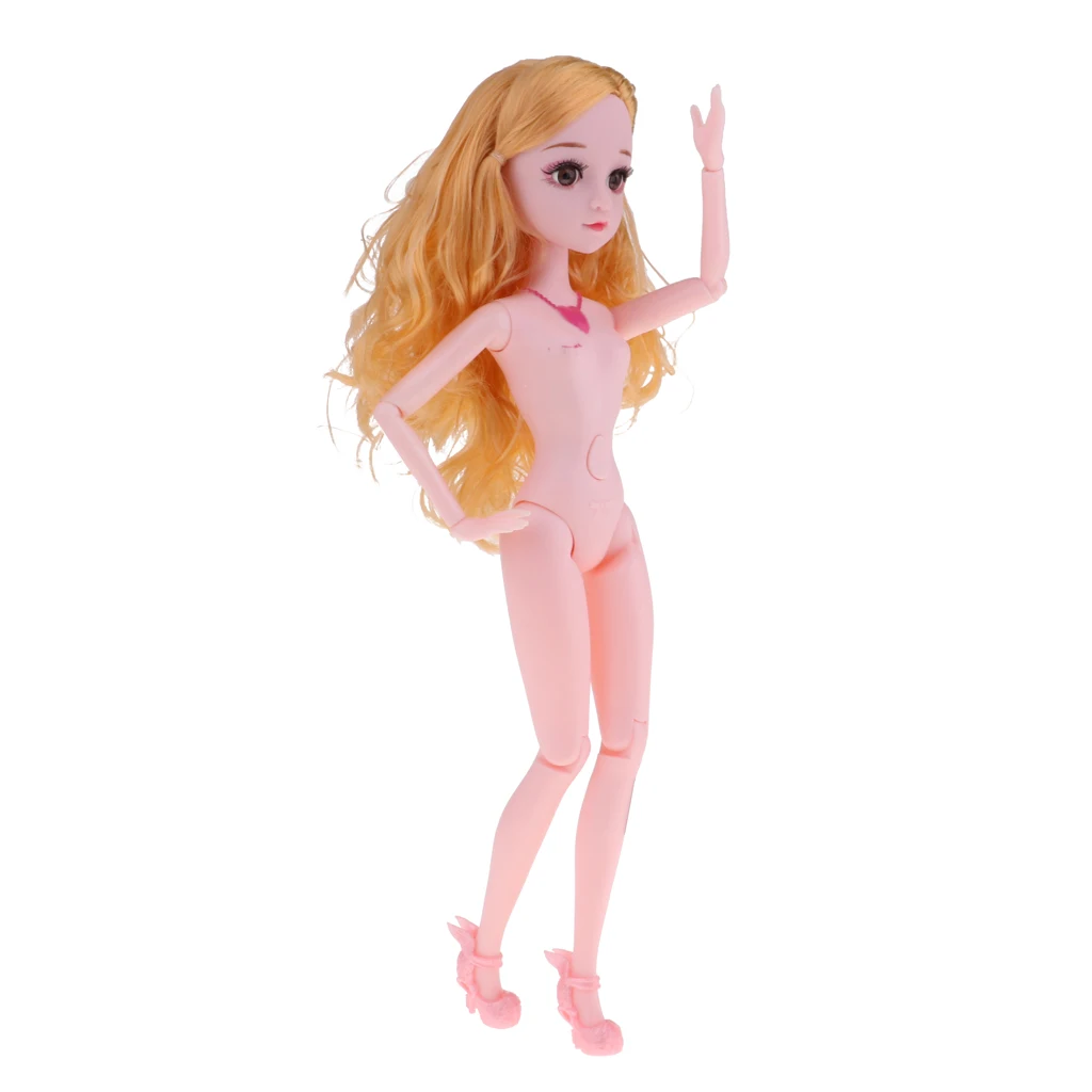 Beauty 3D Eyes Naked Doll / Pink Skin 12 Joints Moveable Doll with Head And Body For BJD Dolls (Blonde Hair)