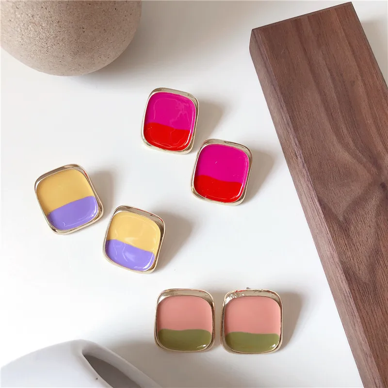 

Korean 2019 New Colorful Big Square Earrings For Women Personality Statement Geometric Earrings Trendy Jewelry