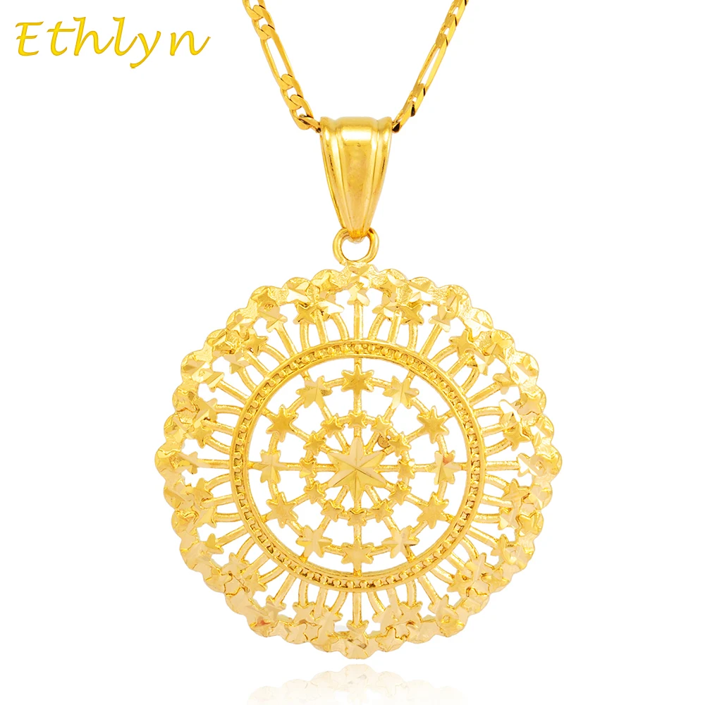 Ethlyn Unisex Fashion Gold Color Necklaces&pendants hollow Round