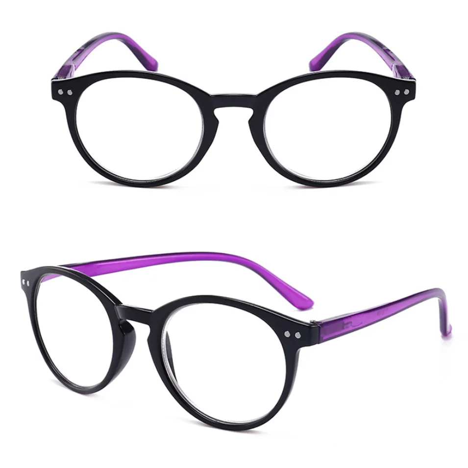Ретро Круглые очки для чтения женщин и мужчин круглые резиновые очки молодой стиль дизайн квадратная рамка пресбиопические очки 1 1,5 2 2,5 3 3,5 4 - Цвет оправы: Purple