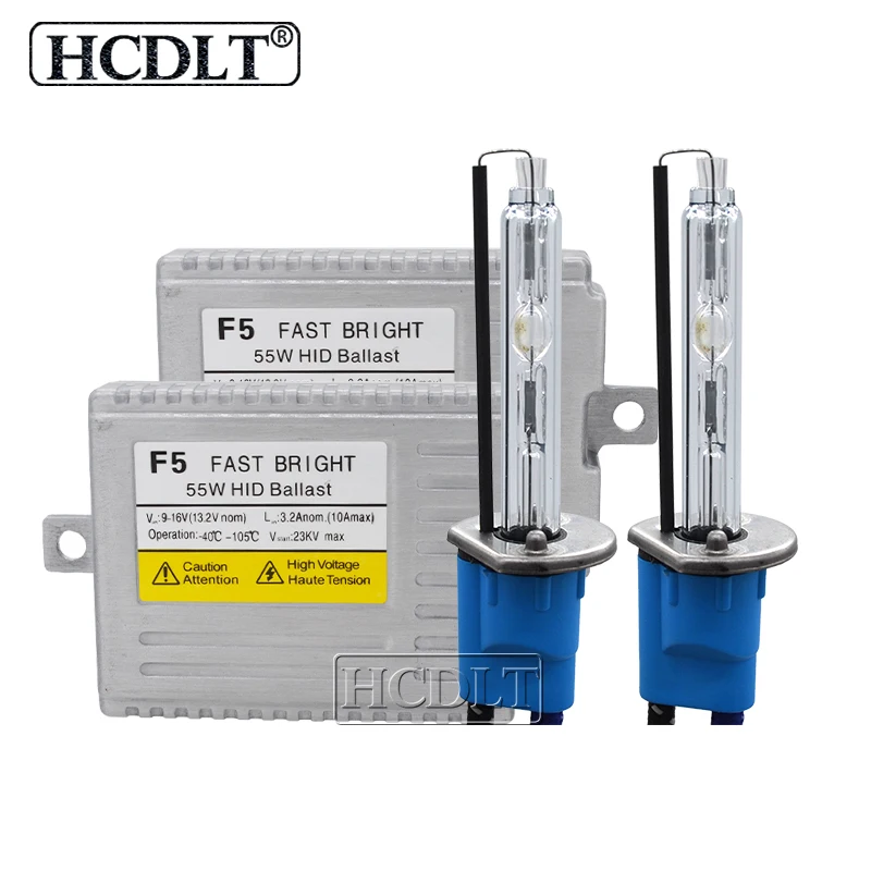 HCDLT 1 Set 55W H1 H7 H11 9005 9006 HB3 HB4 D2H Car Light Xenon HID Kit AC 12V F5 Fast Start Ballast 5500K Auto Headlight Bulb (2)