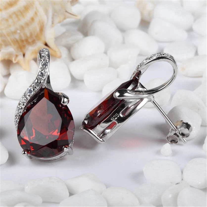 Fleure Esme Engagement Wedding drop earrings jewelry earrings for women Lovely Red Pink Cubic Zirconia Rhodium Plated R838 R841